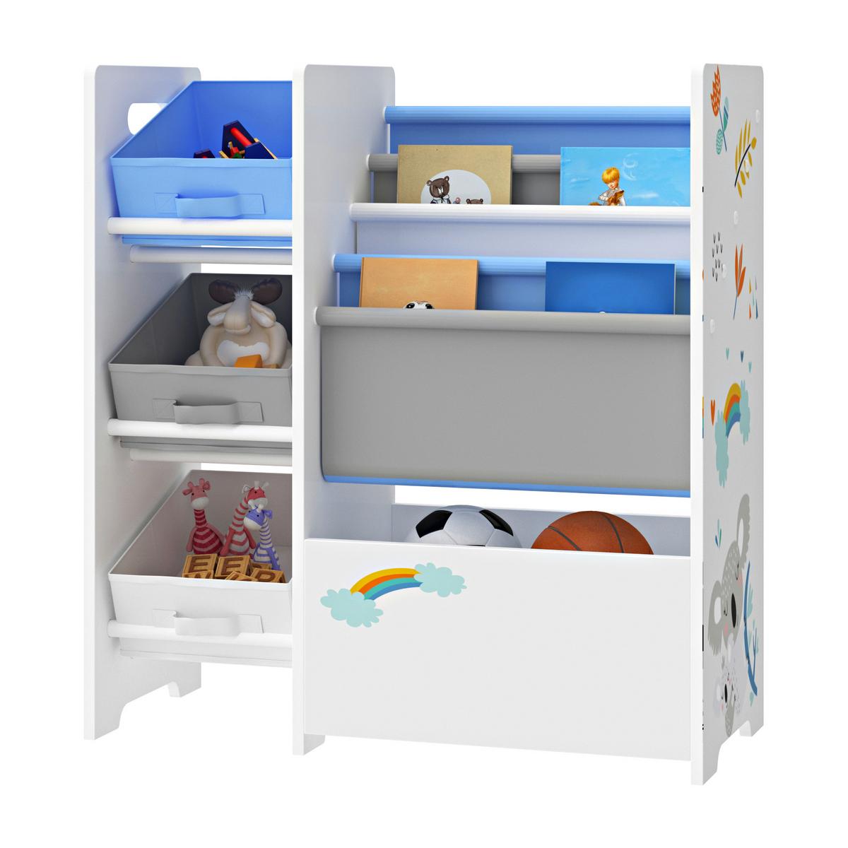 KINDERREGAL Vimianzo - Blau/Weiß, Holzwerkstoff/Textil (65/60/30cm) - [en.casa]