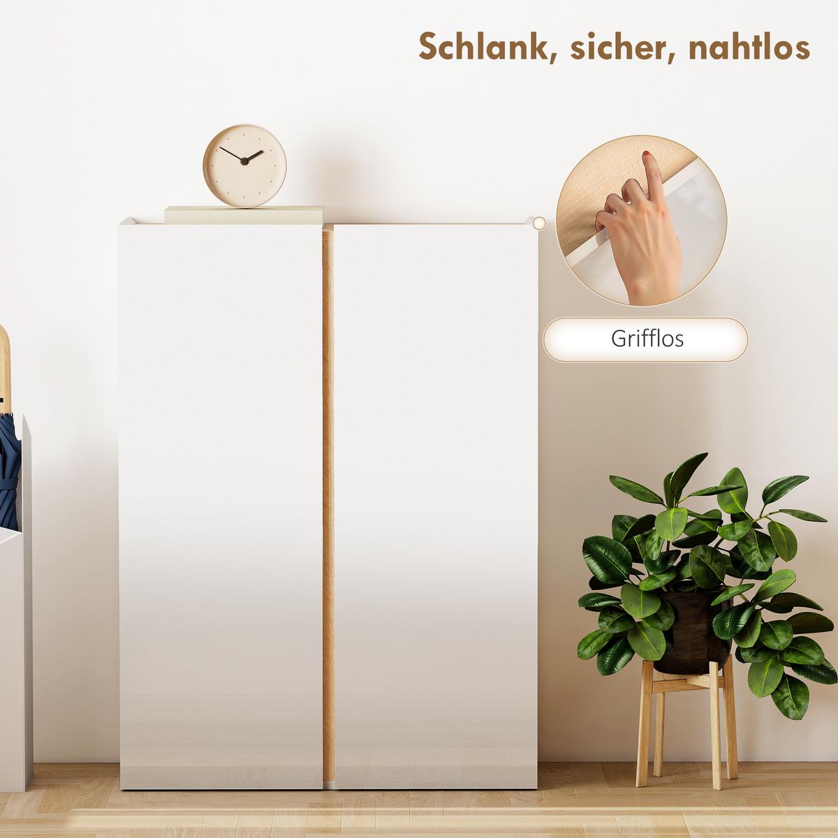 SCHUHSCHRANK mit 2 Hochglanz Türen Schuhregal mit 6 Verstellbaren Fächern, Weiß - Weiß Hochglanz/Weiß, Holzwerkstoff/Kunststoff (70/95/33.5cm) - HOMCOM