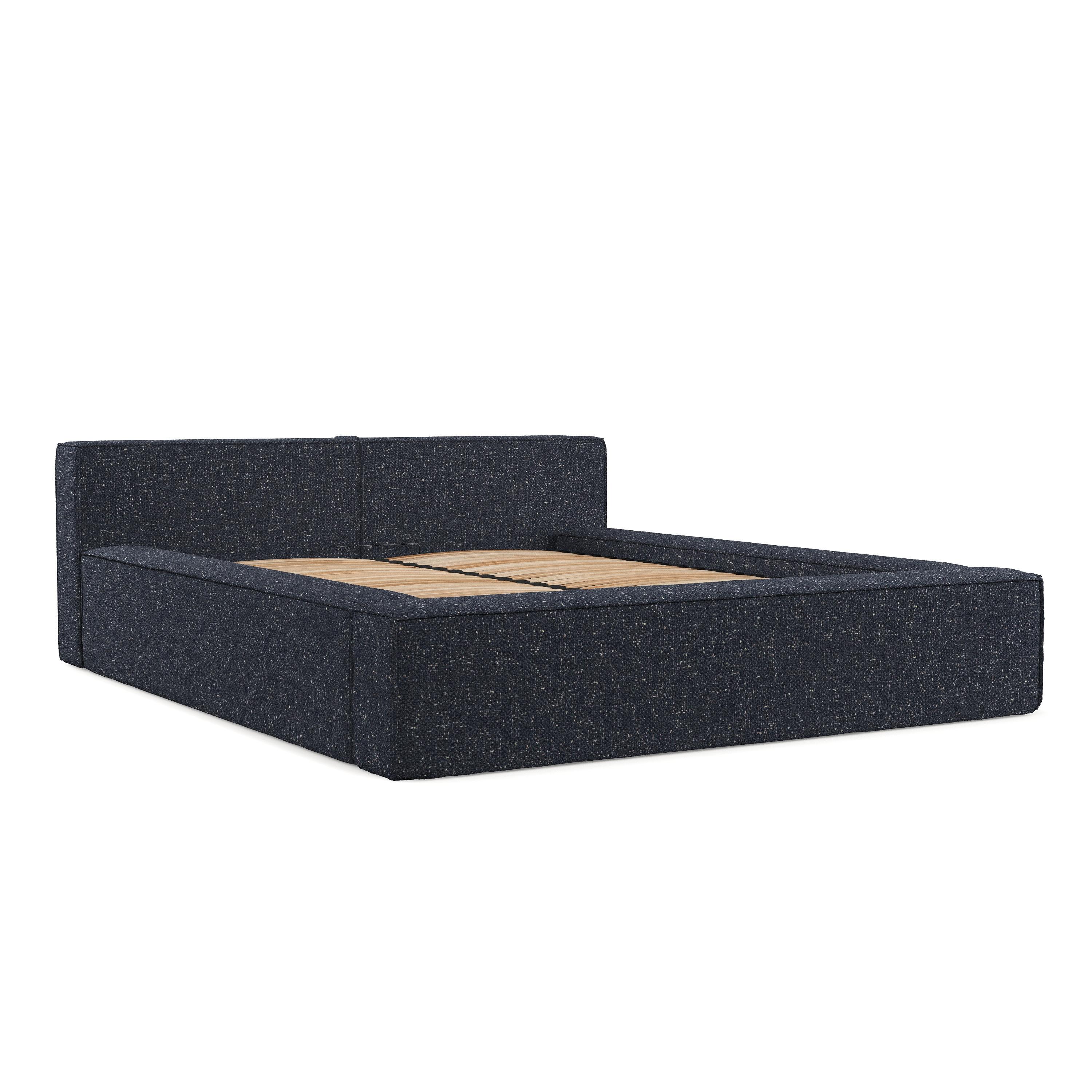 POLSTERBETT Casto mit Stauraum 140/200 cm Dunkelblau im Blur Stoff - Schwarz/Naturfarben, Holz/Holzwerkstoff (140/200cm) - AltaBeds