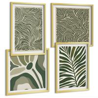 BILDER SET 4er Set - 50x50 cm & 40x60 cm Goldrahmen - Blattmuster und wellenförmige Formen - Goldfarben, Kunststoff (50/50cm) - TULUP