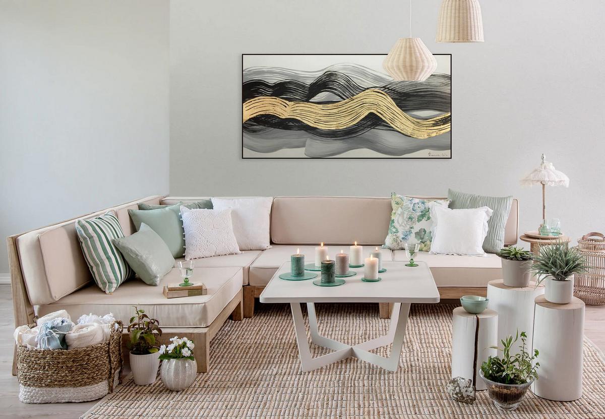 ACRYLBILD HANDGEMALT 120/60 cm - Schwarz/Weiß, Holz/Textil (120/60cm) - KUNSTLOFT