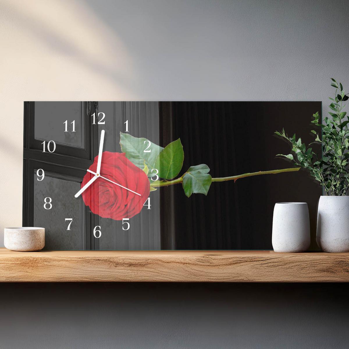 WANDUHR aus Glas 60x30 cm - Rose - Schwarz, Glas (60/30/0.4cm) - TULUP