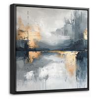 LEINWAND Bilder mit Rahmen - Kunst - Grau - Gold - Abstrakt - 20x20 - Dunkelgrau, Textil (20/20cm) - MuchoWow