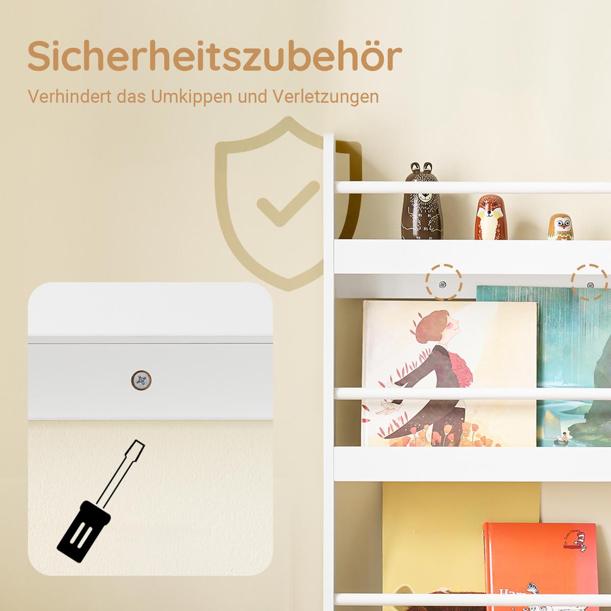 KINDERREGAL mit 4 Fächern Bücherregal Weiß 80x12x118cm - Weiß, Holzwerkstoff (12/118/80cm) - SoBuy