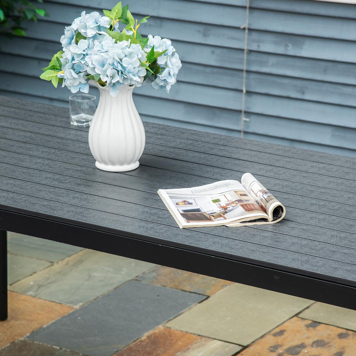 TISCH Alu WPC Esstisch Gartentisch Gartenmöbel Balkon Schwarz - Schwarz, Metall (190/84.5/72cm) - Outsunny