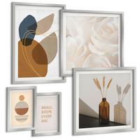 BILDER SET 5er Set - 50x50 cm & 20x30 cm & 40x60 cm Silberner Rahmen - Abstrakte Formen Akzente - Silberfarben, Kunststoff (40/60cm) - TULUP