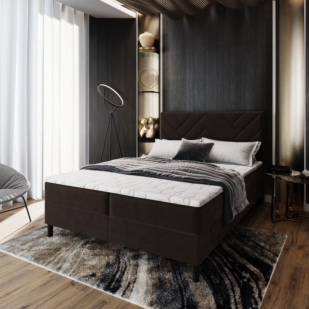 BOXBETT ROKIS 180x200 cm mit Matratze und Topper - Braun - Braun, Holz (180/200cm) - MASSENO