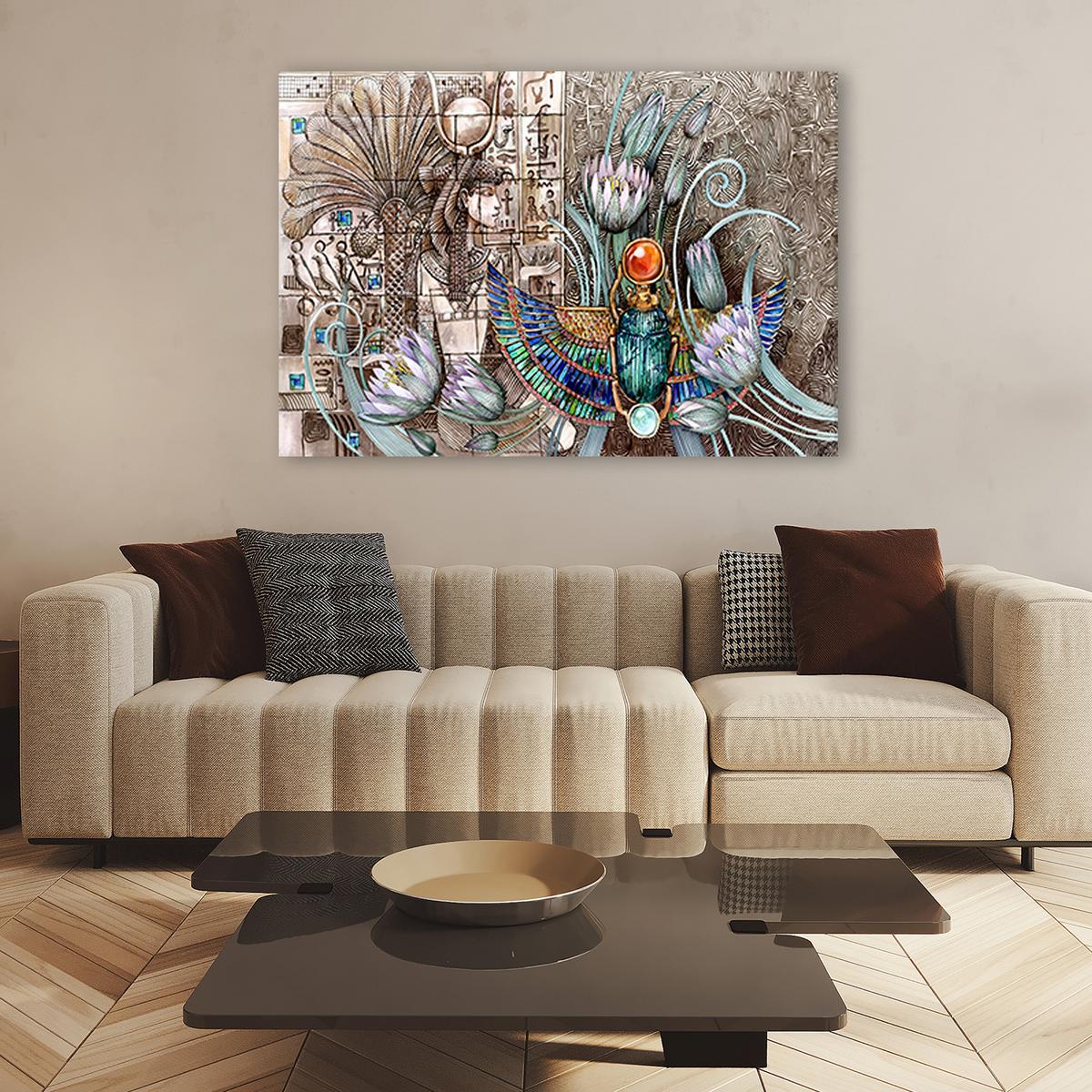 WANDBILD ägyptische hieroglyphen und skarablen - Braun, Textil (60/40cm) - Feeby