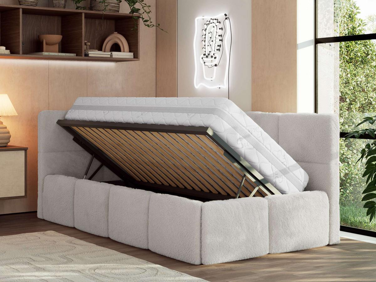 JUGENDBETT ARVO 90/200 - Hellgrau Plüsch - Pocket-Matratze - Links Seite - Hellgrau, Textil (90/200cm) - MKS