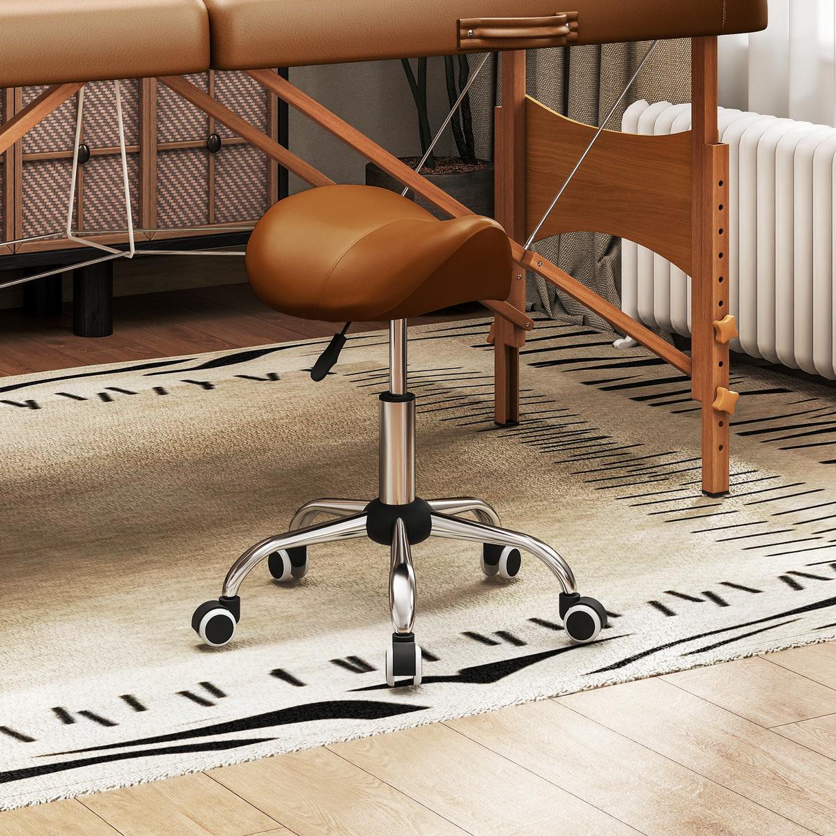 ARBEITSHOCKER Drehstuhl Drehhocker Rollhocker Sattelhocker Hocker Braun - Chromfarben/Braun, Kunststoff/Metall (52/61/53cm) - HOMCOM
