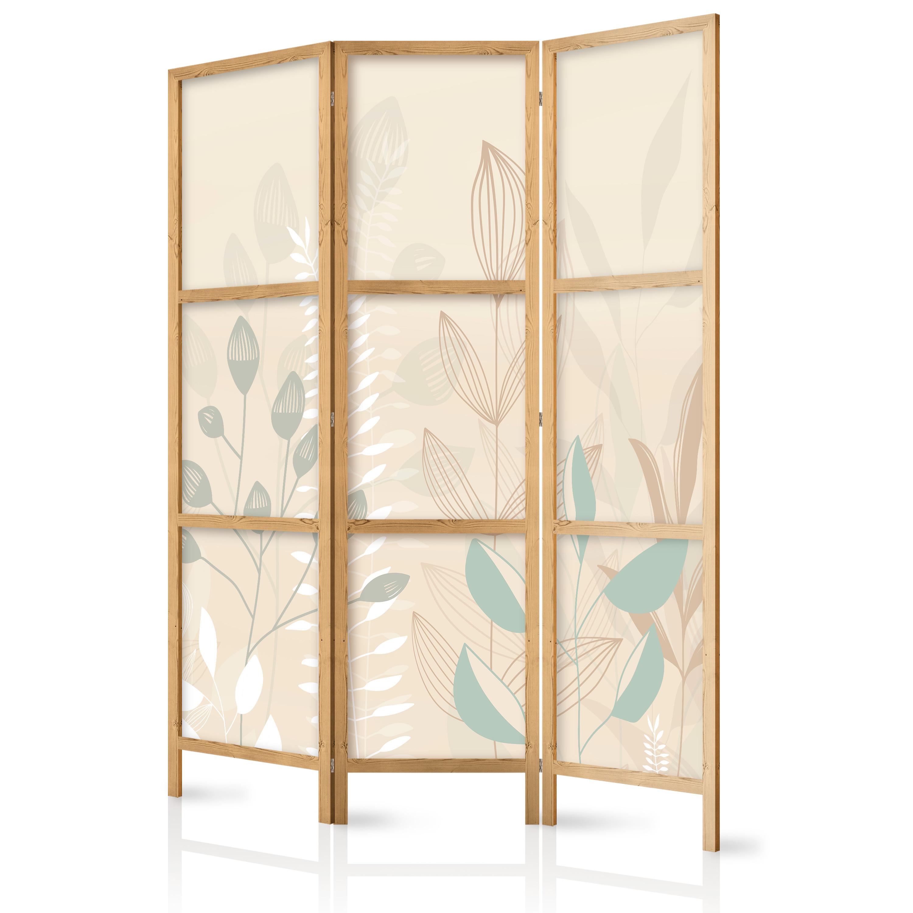 PARAVENT Japanischer 3-tlg 135x172 cm Boho Pflanzen - Beige, Holz/Textil (135/172/3cm) - Muralo