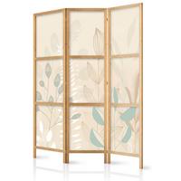 PARAVENT Japanischer 3-tlg 135x172 cm Boho Pflanzen - Beige, Holz/Textil (135/172/3cm) - Muralo