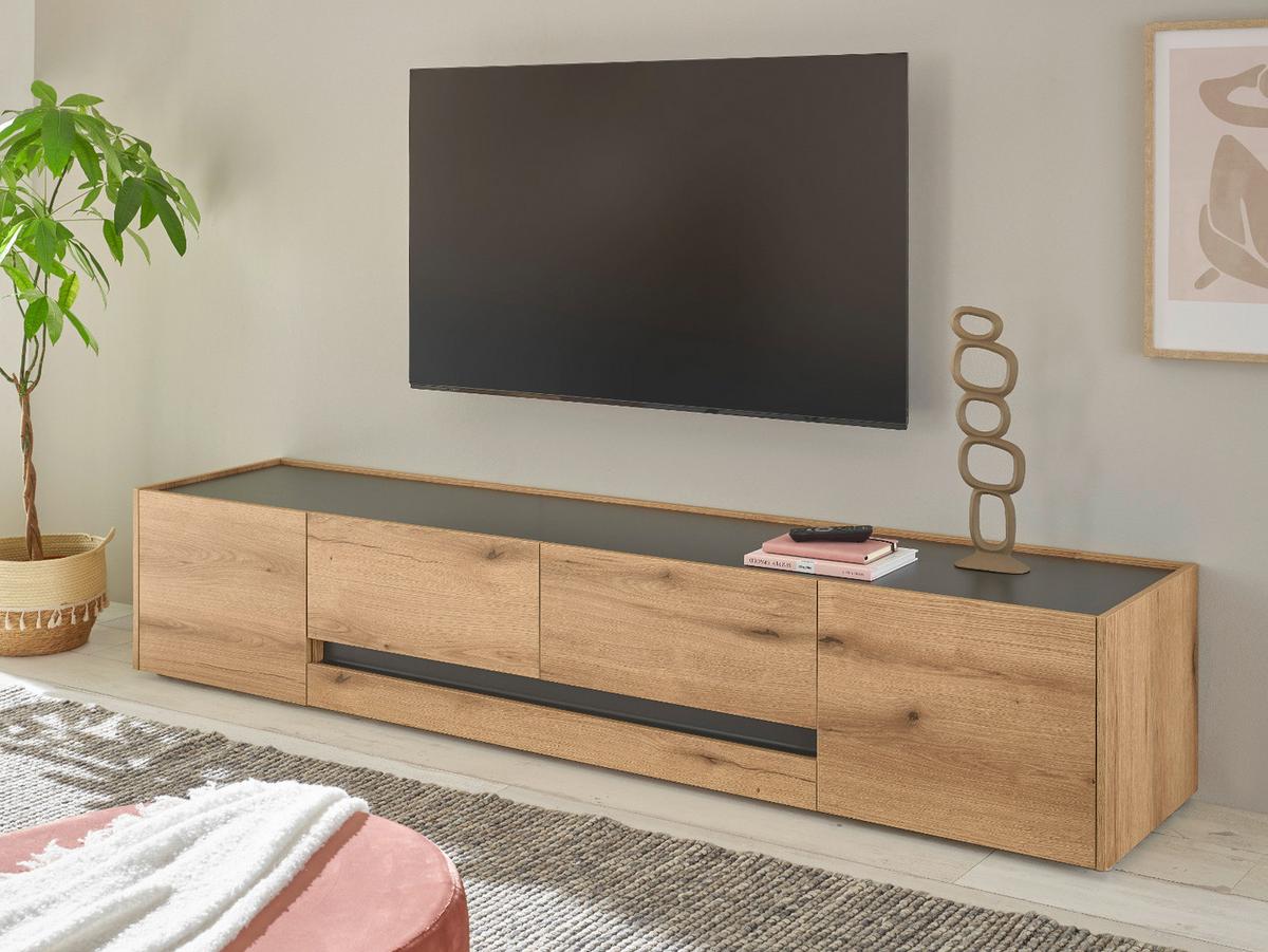 TV-LOWBOARD Eiche Evoke, grau 223 cm, großer TV Unterschrank mit viel Stauraum - Eichefarben/Schwarz, Holzwerkstoff/Kunststoff (223/40/45cm) - Furn.Design