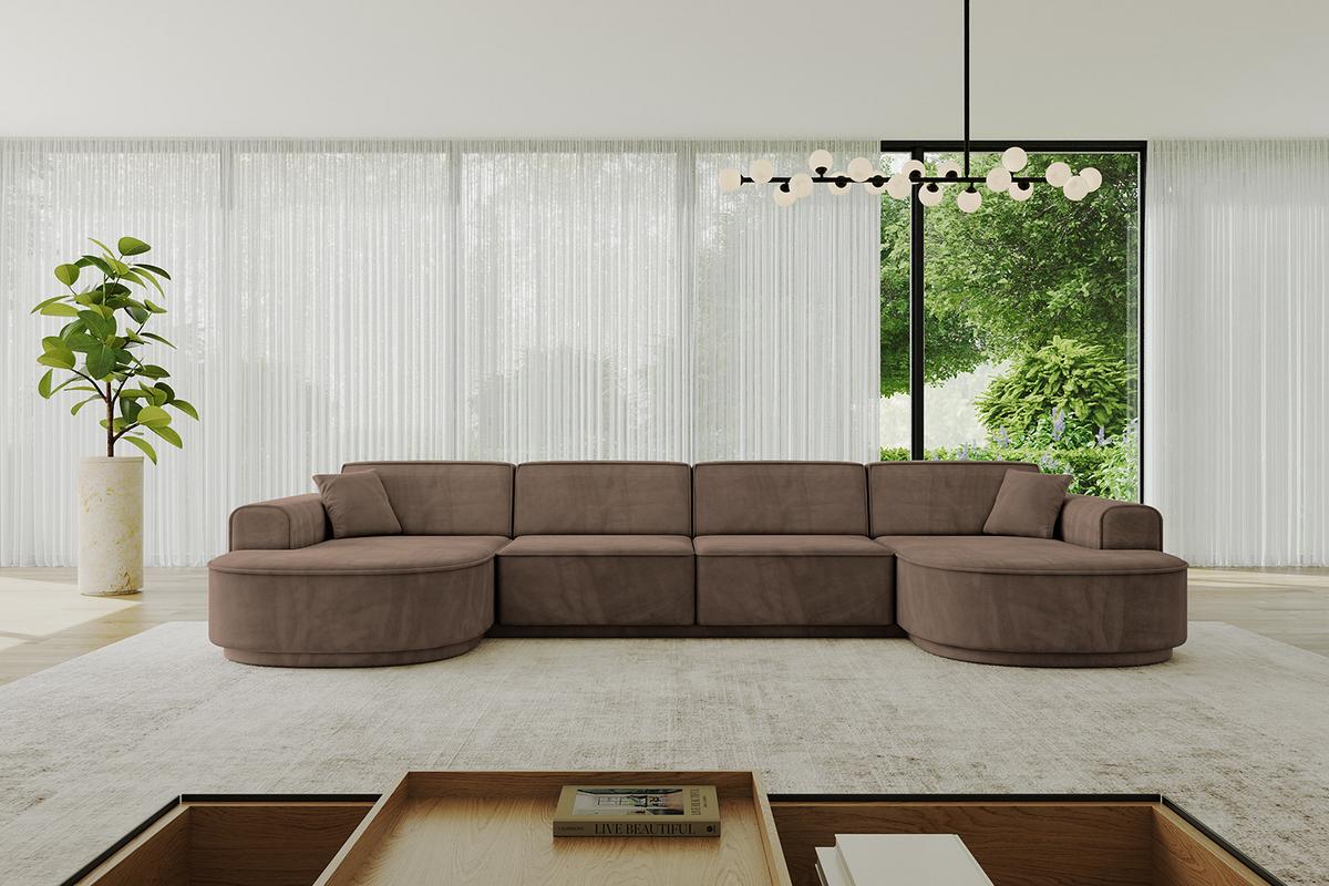 WOHNLANDSCHAFT MARI-U2-v3 - 388x171x83 cm Braun Velours - Schwarz/Braun, Holzwerkstoff/Kunststoff (388/83/171cm) - ALTDECOR