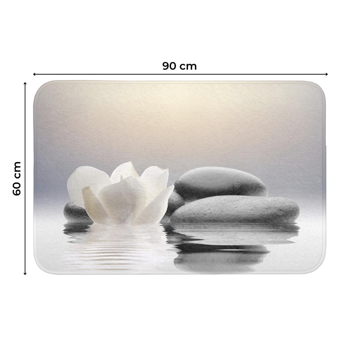 WC-VORLEGER Steine - Lotus - Weiß - Wasser - Zen Toilettenteppich 90x60 cm - Weiß, Textil (90/1cm) - OnlyWow