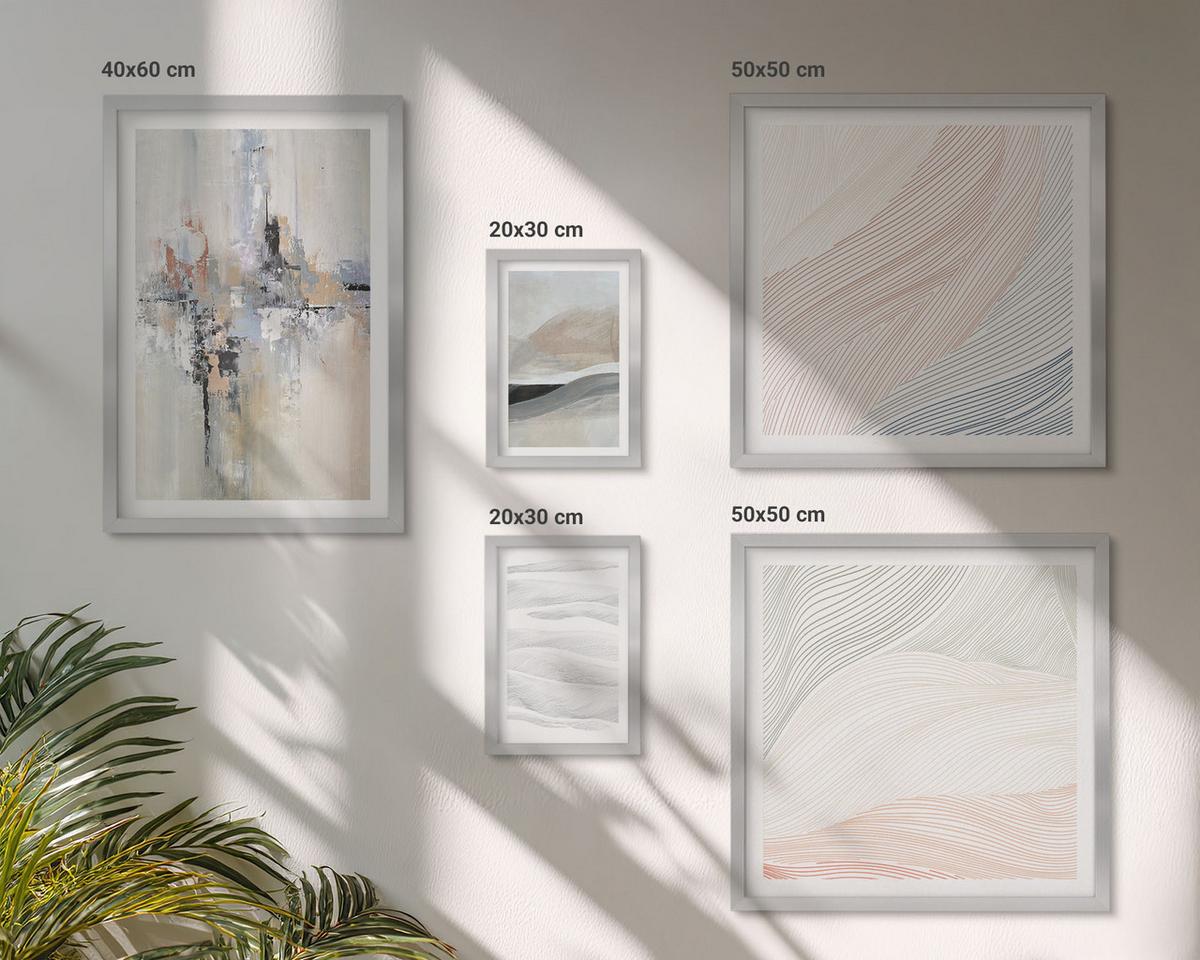 BILDER SET 5er Set - 50x50 cm & 20x30 cm & 40x60 cm Silberner Rahmen - Abstrakte Erdmuster - Silberfarben, Kunststoff (40/60cm) - TULUP
