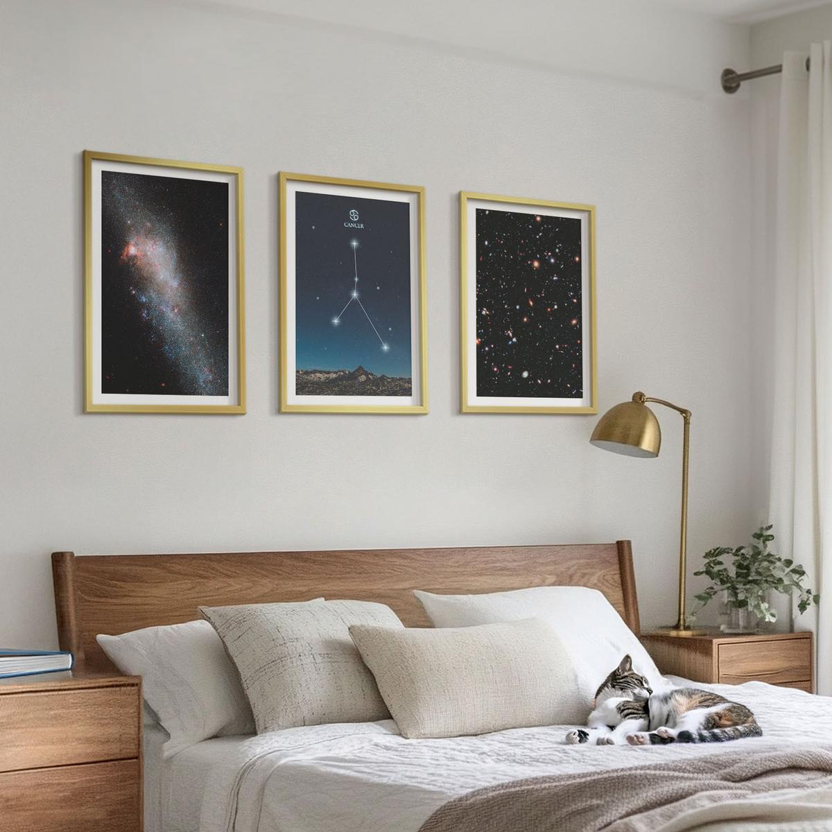 BILDER SET 3er Set - 40x60 cm Goldrahmen - Weltraumgalaxie-Konstellation Krebs - Goldfarben, Kunststoff (40/60cm) - TULUP