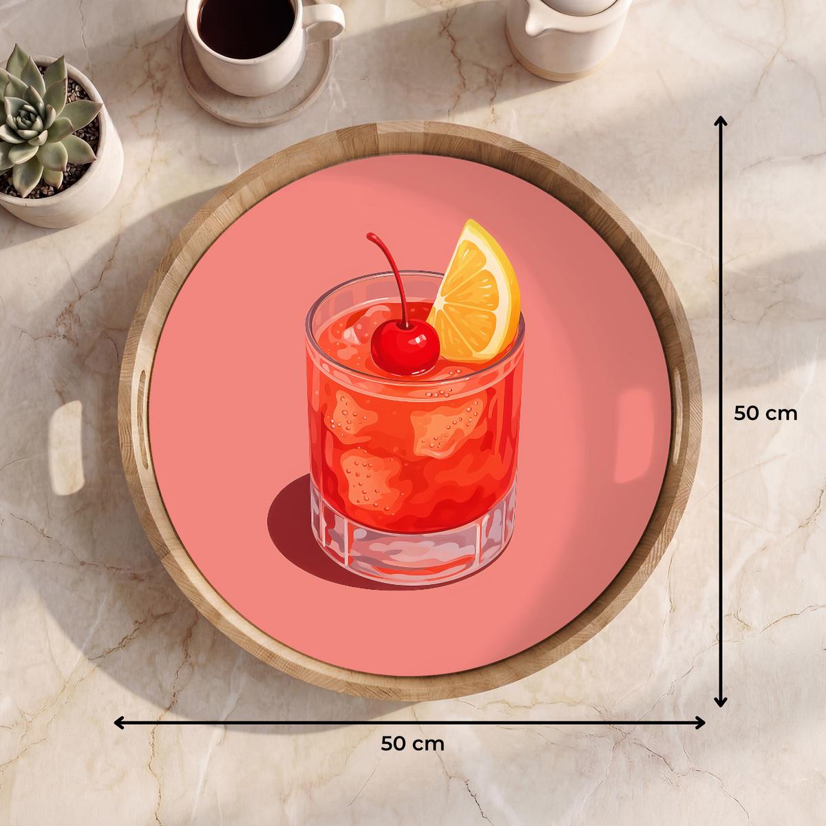 TABLETT Glas - Eiswürfel - Zitrone - Kirsche 50x50 cm - Rosa, Holz (50/5/5cm) - OnlyWow