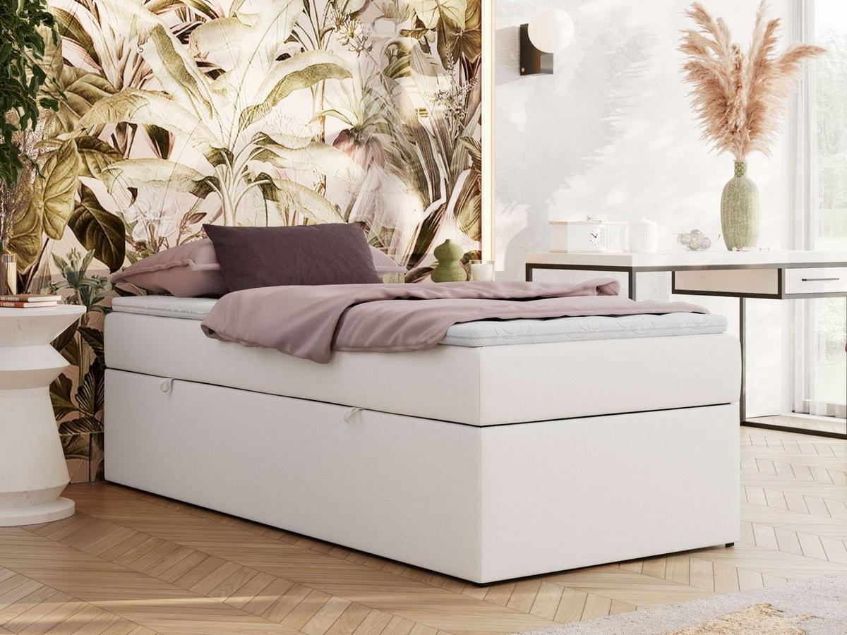 BOXBETT ZERO 90/200 - Weiß Kunstleder - H3 - Topper T25 - Weiß, Textil (90/200cm) - MKS