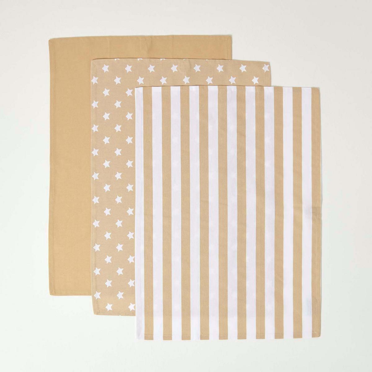 GESCHIRRTÜCHER Sterne, 3er-Set, 100% Baumwolle - Beige, Textil (50/70cm) - Homescapes