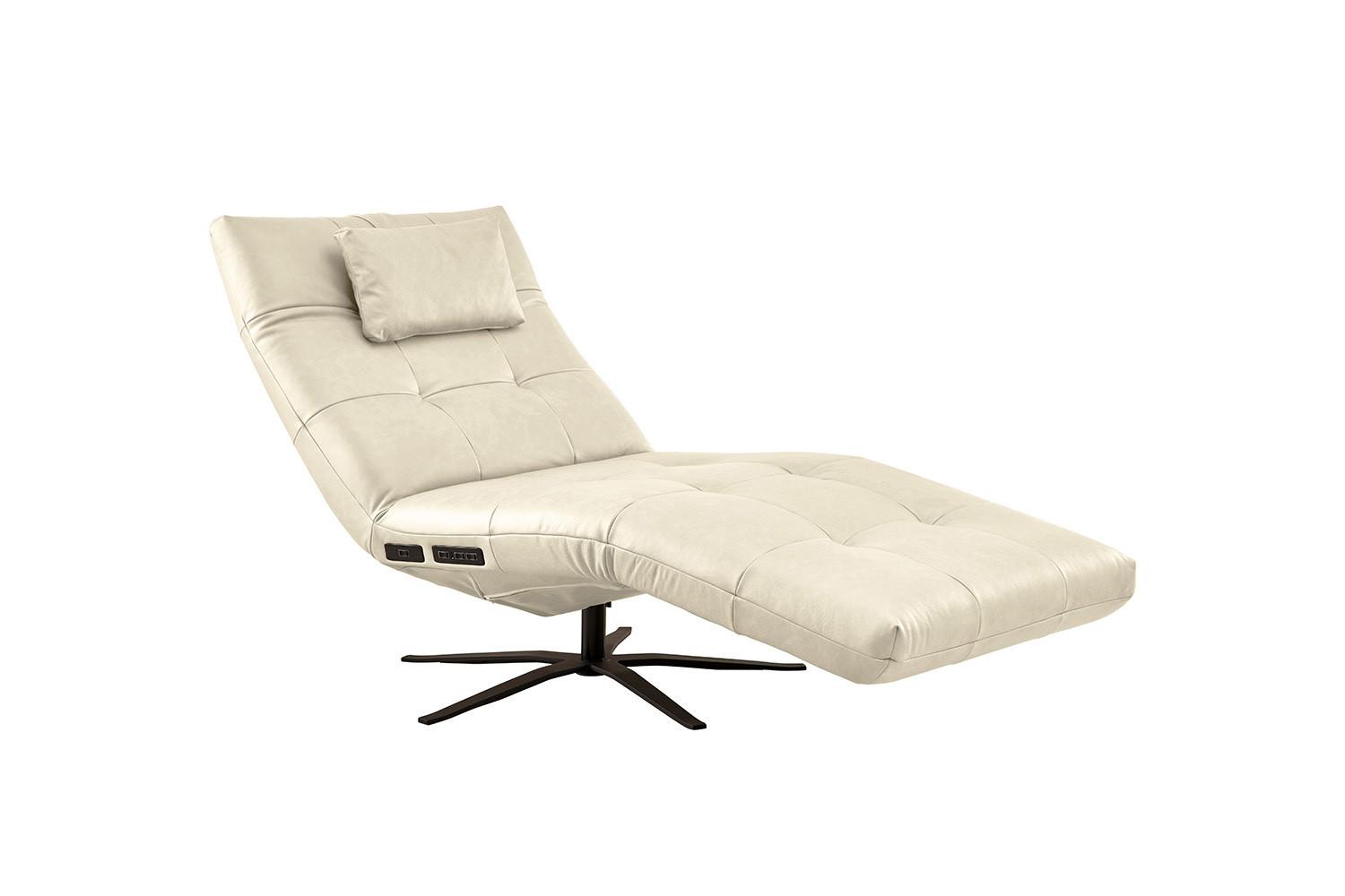 RELAXLIEGE LETICIA Weiß Leder Drehbar (360°), Relaxfunktion - Schwarz/Weiß, Leder/Metall (82/115/156cm) - KAWOLA