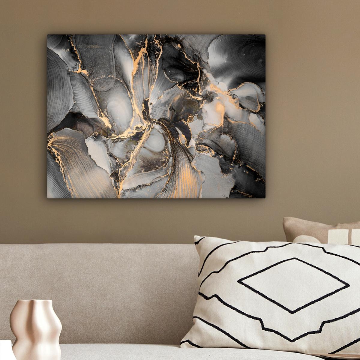 LEINWANDBILD Grau - Luxus - Gold - Marmor Wandbild 40x30 cm - Dunkelgrau, Textil (40/30cm) - MuchoWow