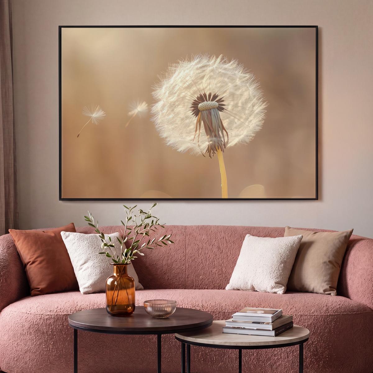 LEINWAND Bilder mit Rahmen - Löwenzahn - Beige - Natur - Blume - 120x80 - Hellbraun, Textil (120/80cm) - MuchoWow
