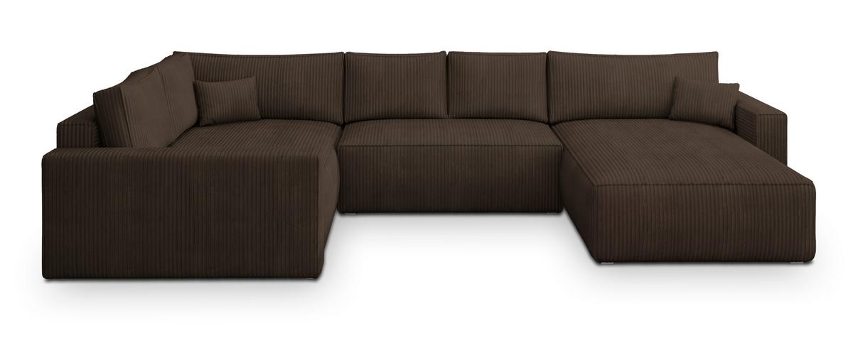 WOHNLANDSCHAFT VELAMI L-S Braun Kordstoff mit Schlaffunktion - Braun, Holz (365/83/194cm) - MASSENO