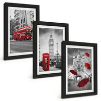 BILDER SET 3er Set - 20x30 cm Schwarzer Rahmen - Red Accents London - Schwarz, Kunststoff (20/30cm) - TULUP