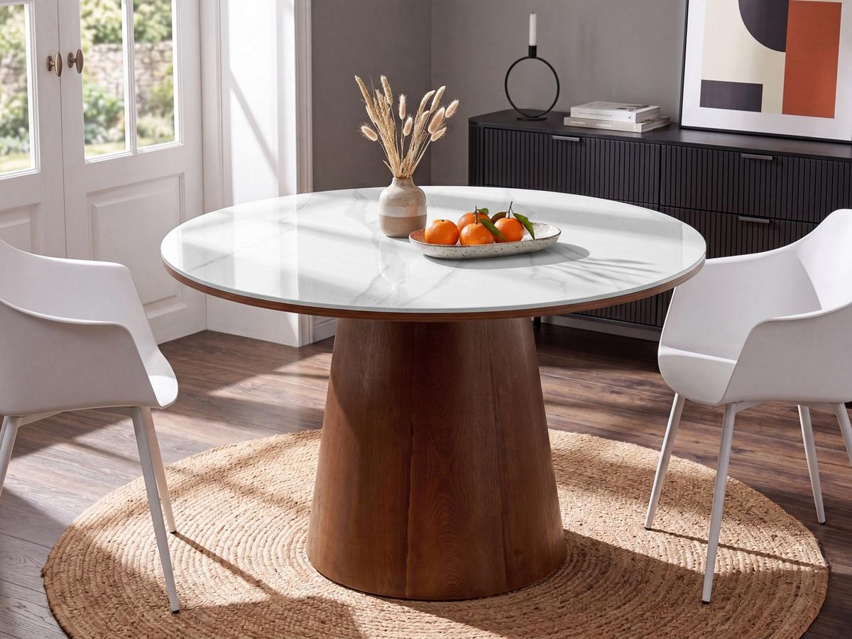 ESSTISCH Dunkle Esche 120 cm 120 cm Wylie - Weiß/Braun, Holzwerkstoff (120/120/76cm) - Beliani