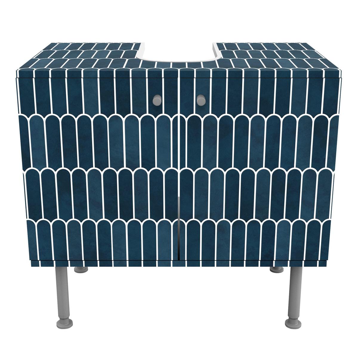 WASCHBECKENUNTERSCHRANK Fischschuppen Fliesen Dunkelblau 60/55/35 cm - Blau, Holzwerkstoff (60/55/35cm) - Bilderwelten