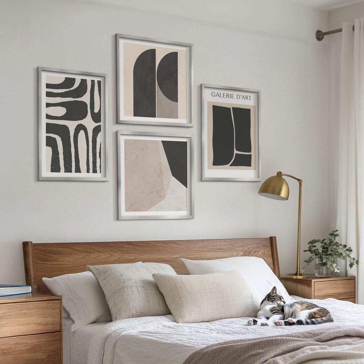 BILDER SET 4er Set - 50x50 cm & 40x60 cm Silberner Rahmen - Abstrakte minimalistische Poster - Silberfarben, Kunststoff (50/50cm) - TULUP