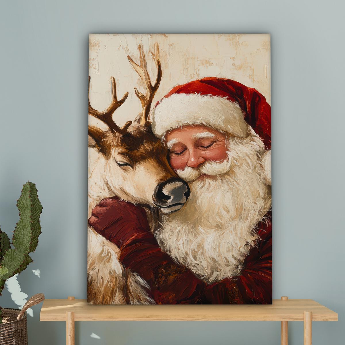 LEINWANDBILD Weihnachtsmann - Rentier - Weihnachten Wanddeko 40x60 cm - Rotbraun, Textil (40/60cm) - MuchoWow