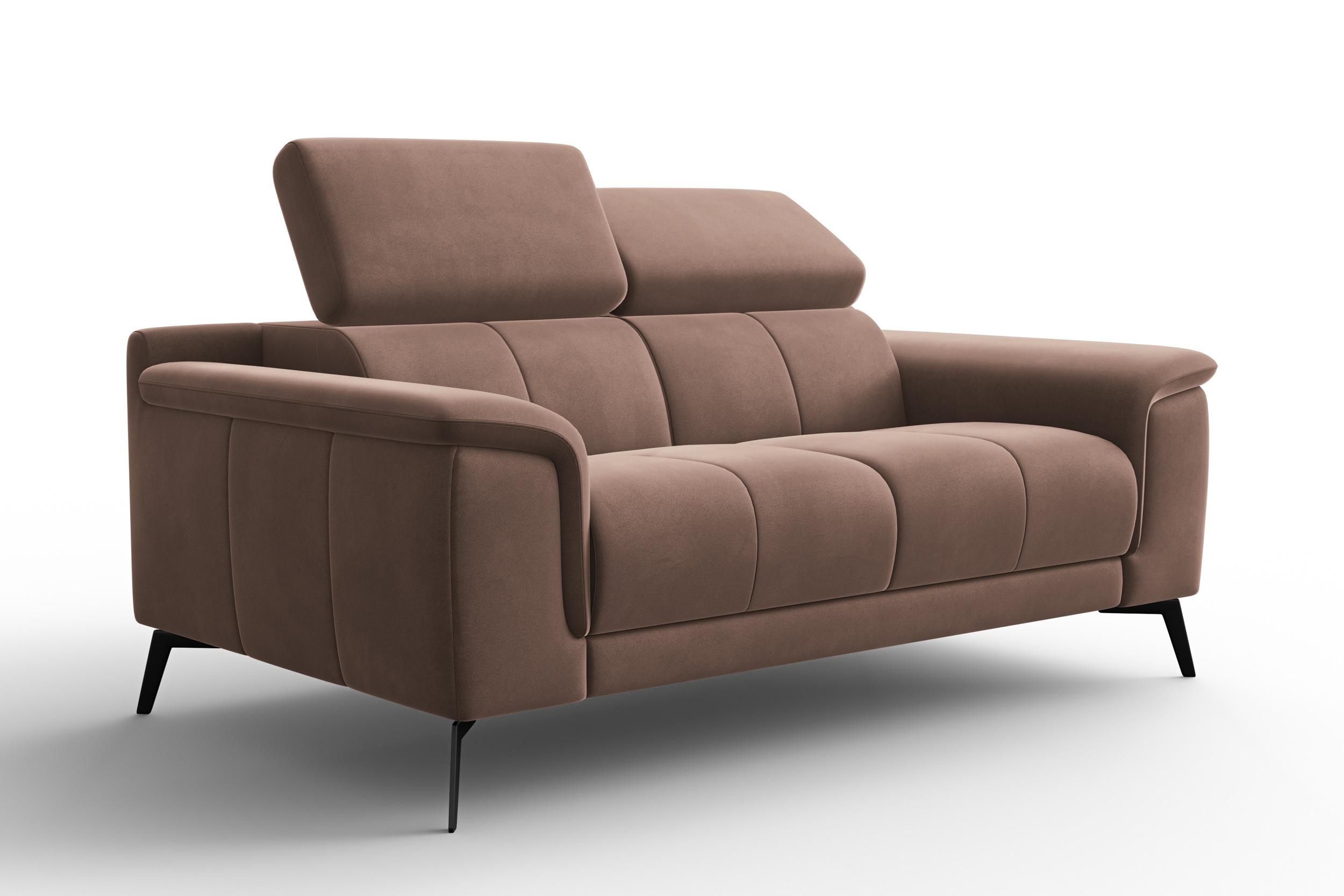 SOFA FIERO 2-Sitzer, Brauner Veloursstoff - Schwarz/Braun, Holz/Textil (170/82/103cm) - Courtois Laville