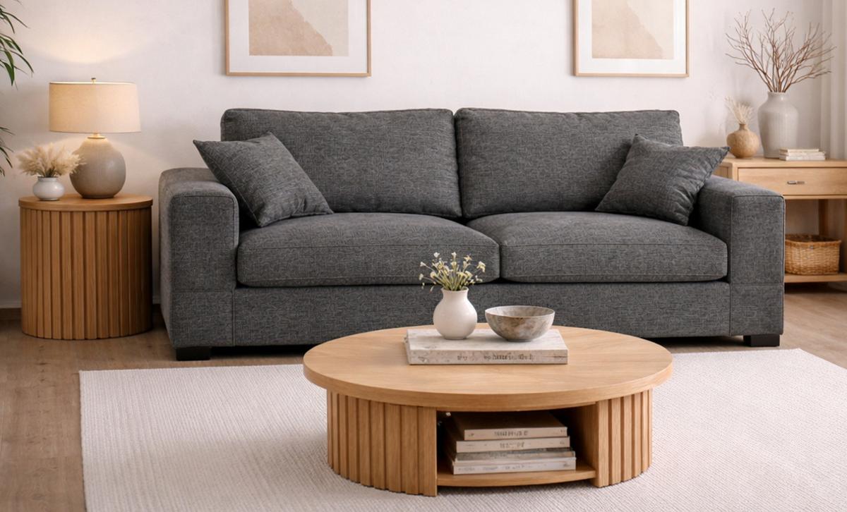 SOFA grau Strukturstoff, Couch 3-Sitzer 221 cm mit Premium Kaltschaum - Schwarz/Grau, Holz/Textil (221/90/93cm) - Inn.Furn