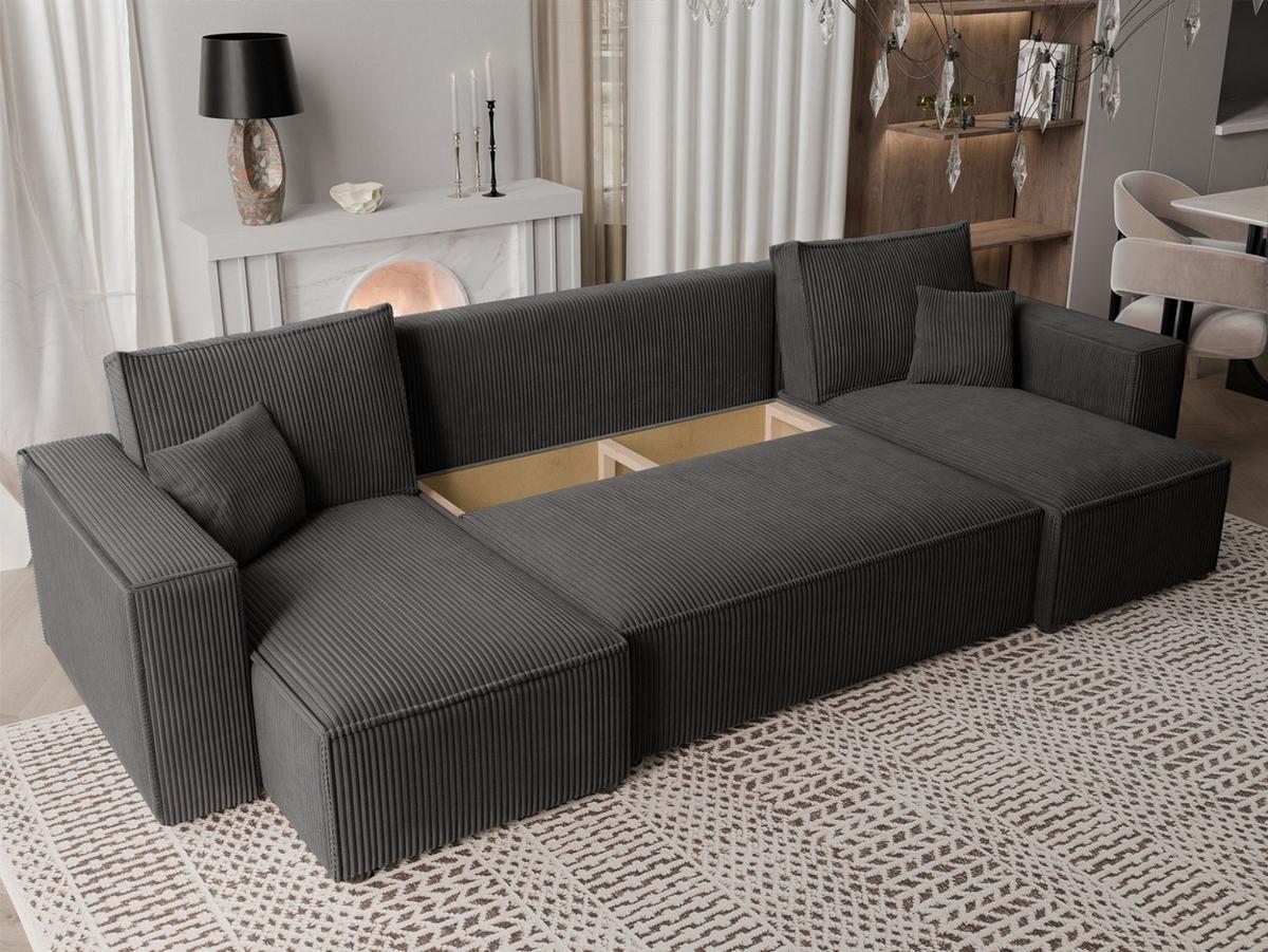 WOHNLANDSCHAFT Adara Schlaffunktion - Schwarz, Holzwerkstoff/Textil (312/83/145cm) - Fun Möbel