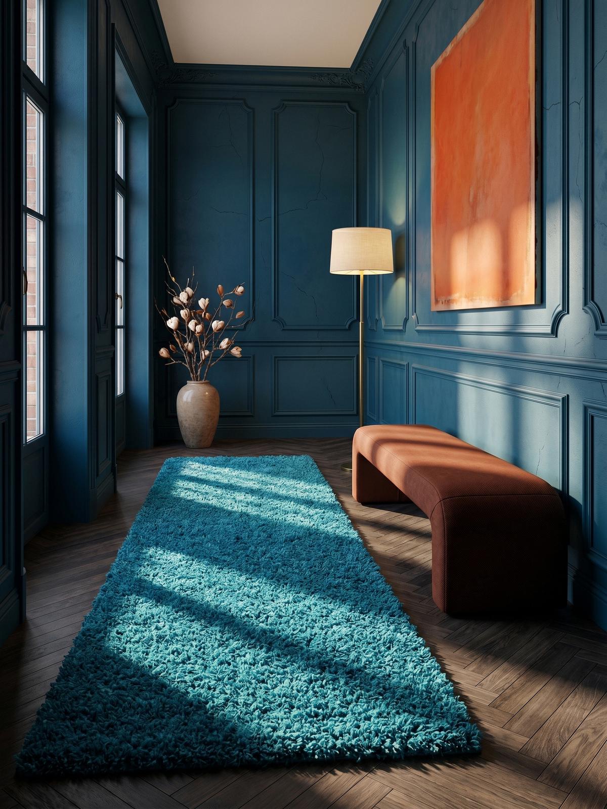 HOCHFLORTEPPICH RHEIN, einfarbig, aus Polypropylen, Türkis, 80 x 150 cm - Blau, Textil (150/80cm) - KADIMA DESIGN