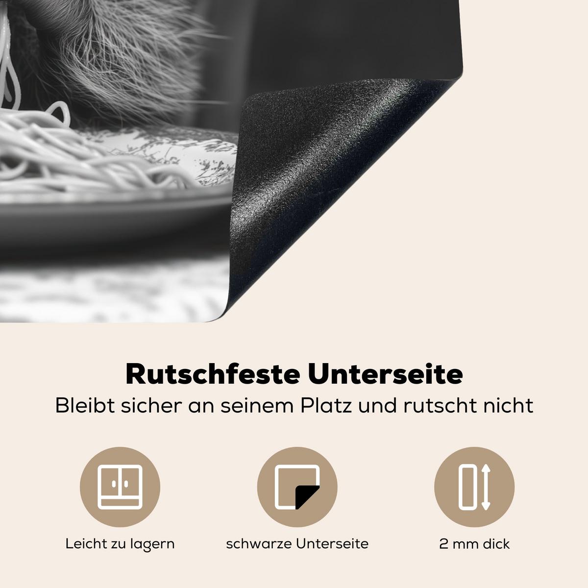 HERDABDECKPLATTE Waschbär - Niedlich - Pasta - Tischtuch - Schwarz - Weiß Induktionsmatte 71x52 cm - Grau, Kunststoff (71/52/0.2cm) - MuchoWow