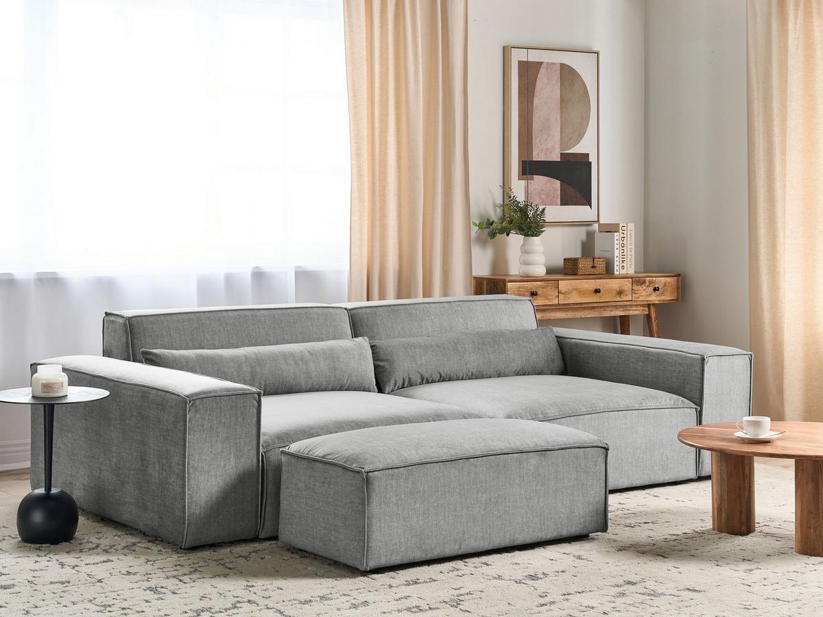 2-SITZER-SOFA grau mit Ottomane Hellnar - Grau, Textil (262/70/126cm) - Beliani