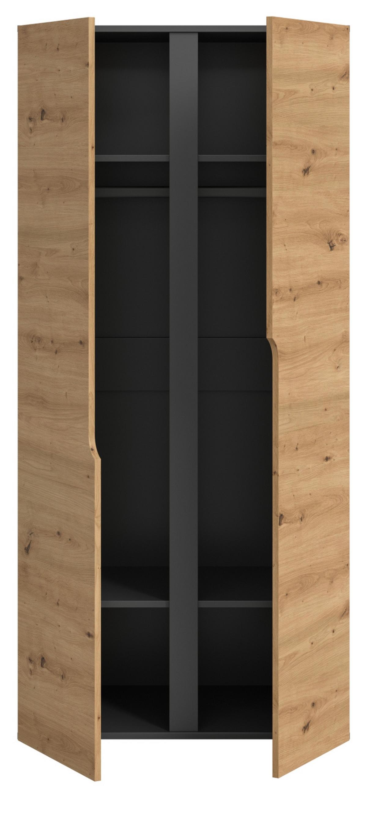 KLEIDERSCHRANK Eiche Artisan, grau 81 x 176 cm, Drehtürenschrank 2-türig - Schwarz/Eiche Artisan, Holzwerkstoff/Kunststoff (81/176/51cm) - Inn.Furn