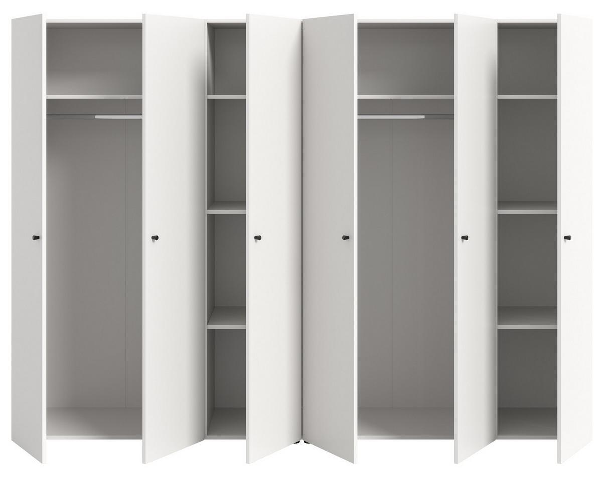 KLEIDERSCHRANK weiß 6-türig 240 cm, Drehtürenschrank mit Kleiderstangen - Schwarz/Weiß, Holzwerkstoff/Kunststoff (240/176/51cm) - Inn.Furn