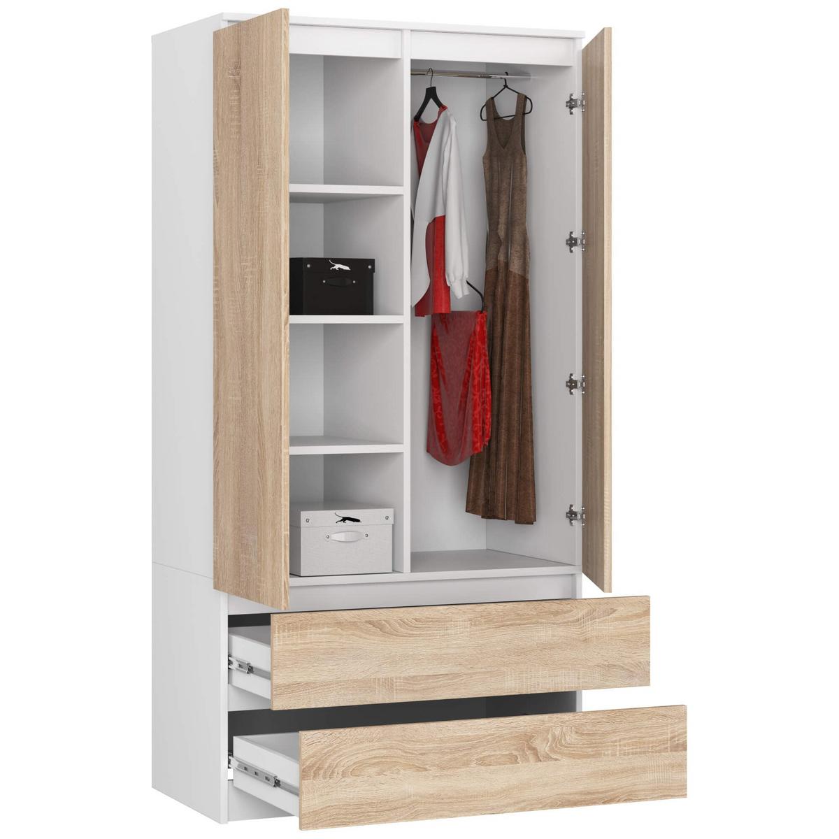 KLEIDERSCHRANK Weiß, Eiche Sonoma 180/90/51 - Weiß, Holzwerkstoff (90/180/51cm) - RAUMHIRSCH FURNITURE