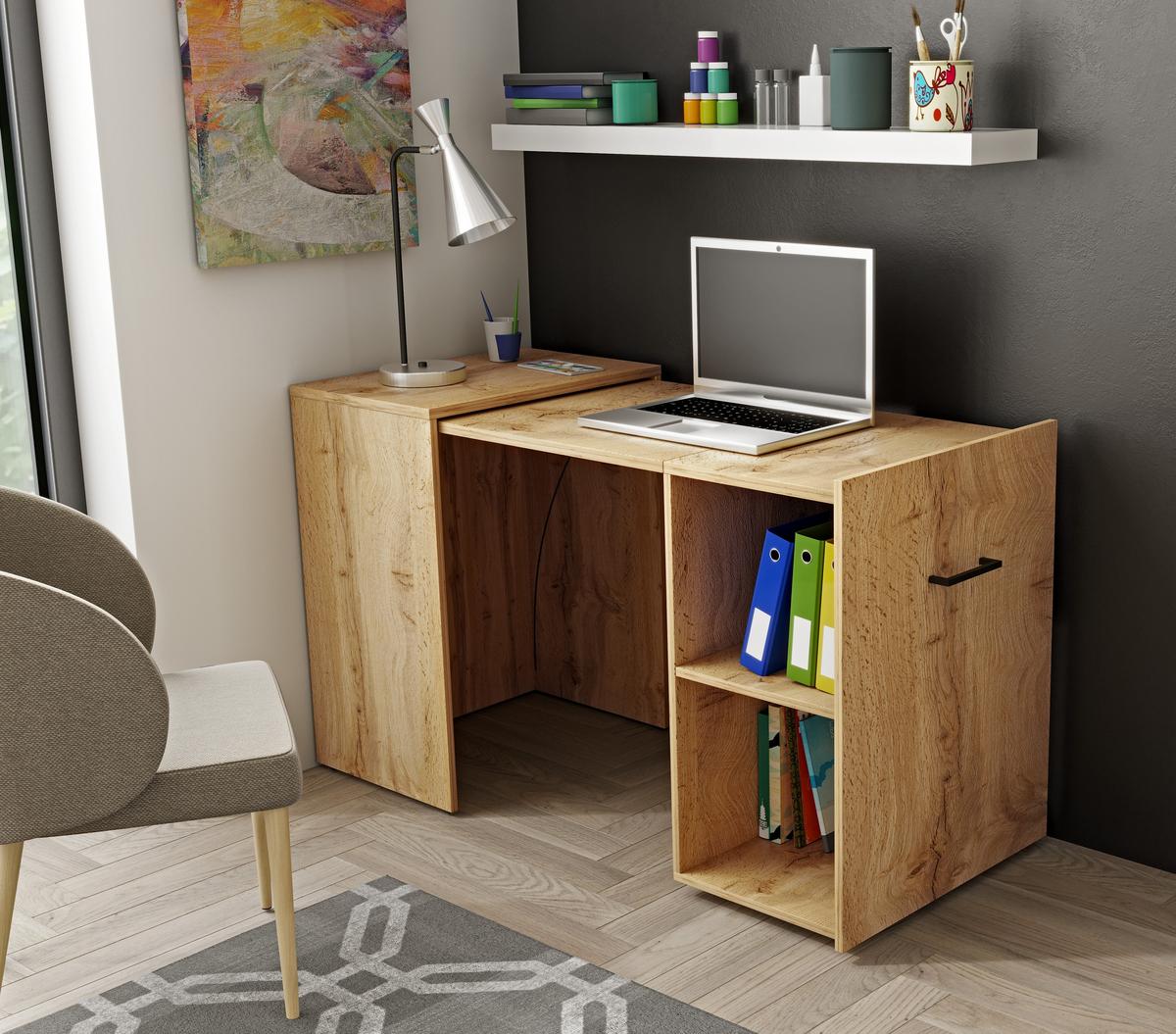 SCHREIBTISCH INTELLO 131,5x60x75 cm Bürotisch Computertisch, Eiche Wotan - Eiche Wotan, Holzwerkstoff (60/131.5/75cm) - MASSENO