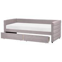 TAGESBETT mit Stauraum 90/200 Samtstoff Hellgrau Marray - Hellgrau, Textil (90/200cm) - Beliani