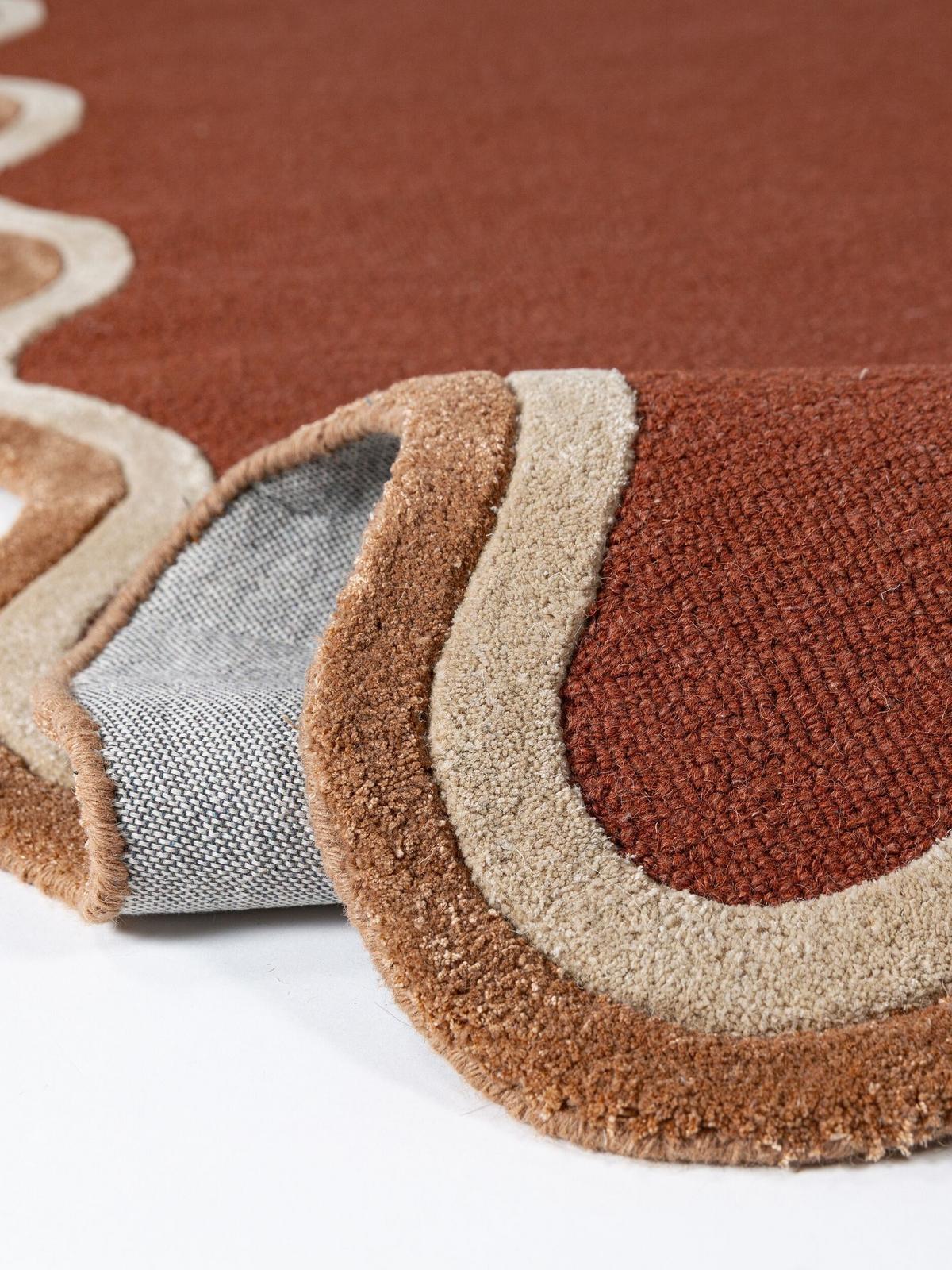 WOLLTEPPICH handgetuftet ALHAM, Wellenbordüre, Terrakotta, 120 x 170 cm - Orange, Textil (120/170cm) - KADIMA DESIGN