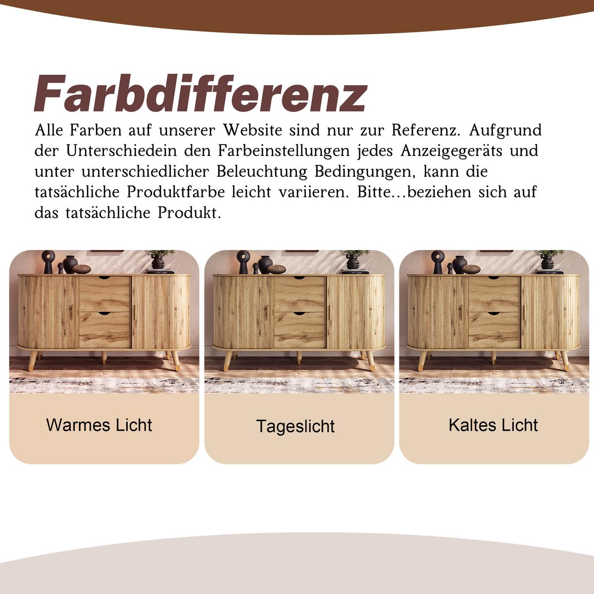 SIDEBOARD Naturholzoptik Abgerundet mit 2 Schiebetüren & 2 Schubladen - Naturfarben, Holzwerkstoff (140/79.5/40cm) - Urban Meuble