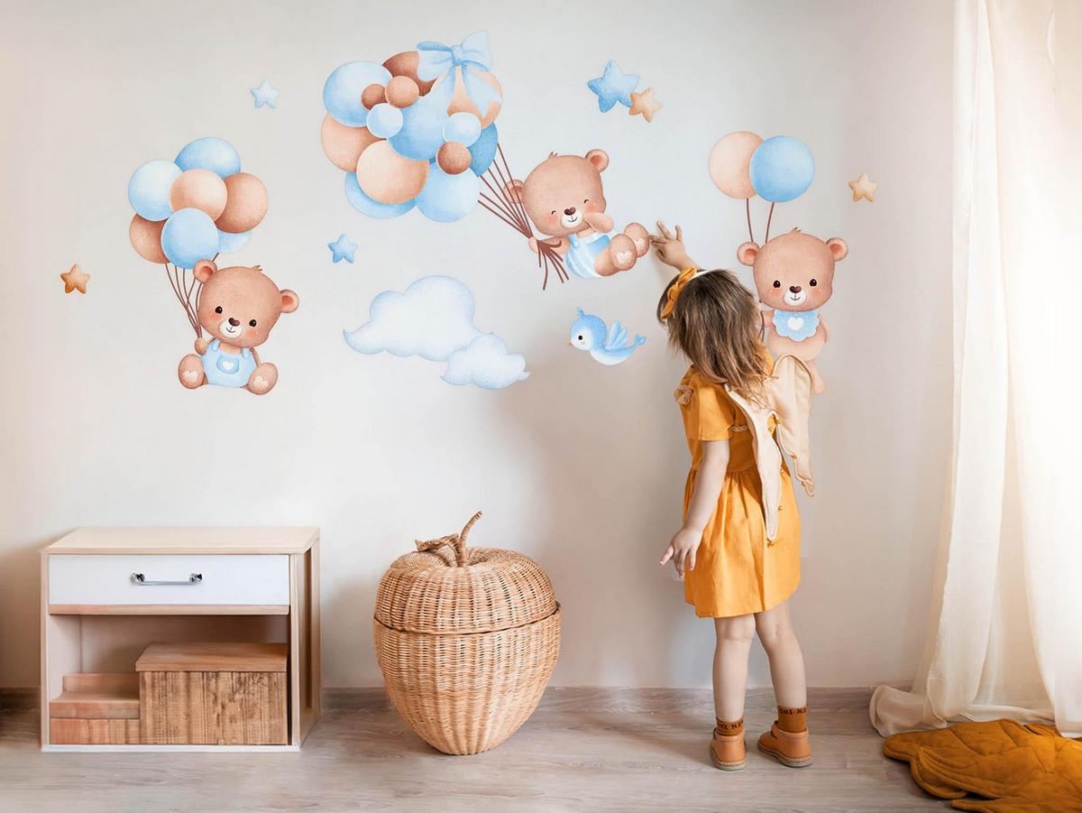 WANDAUFKLEBER 60x104cm - Teddybären mit Luftballons - Multicolor, Kunststoff (60/104/0.1cm) - Wallfluent