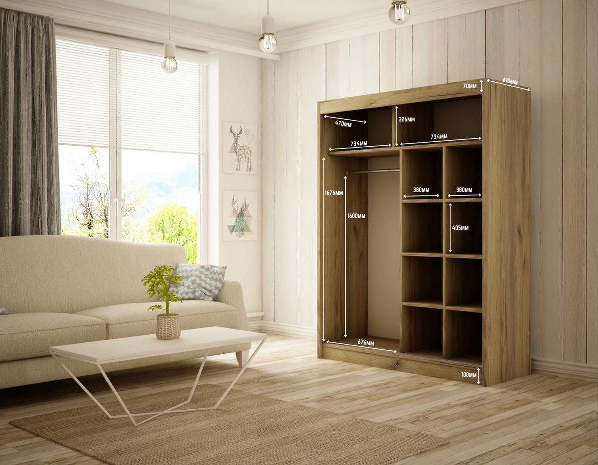 KLEIDERSCHRANK VILAN mit Lamel/LED - 150 cm - Schwarz - Schwarz, Holzwerkstoff (150/215/61cm) - ALTDECOR