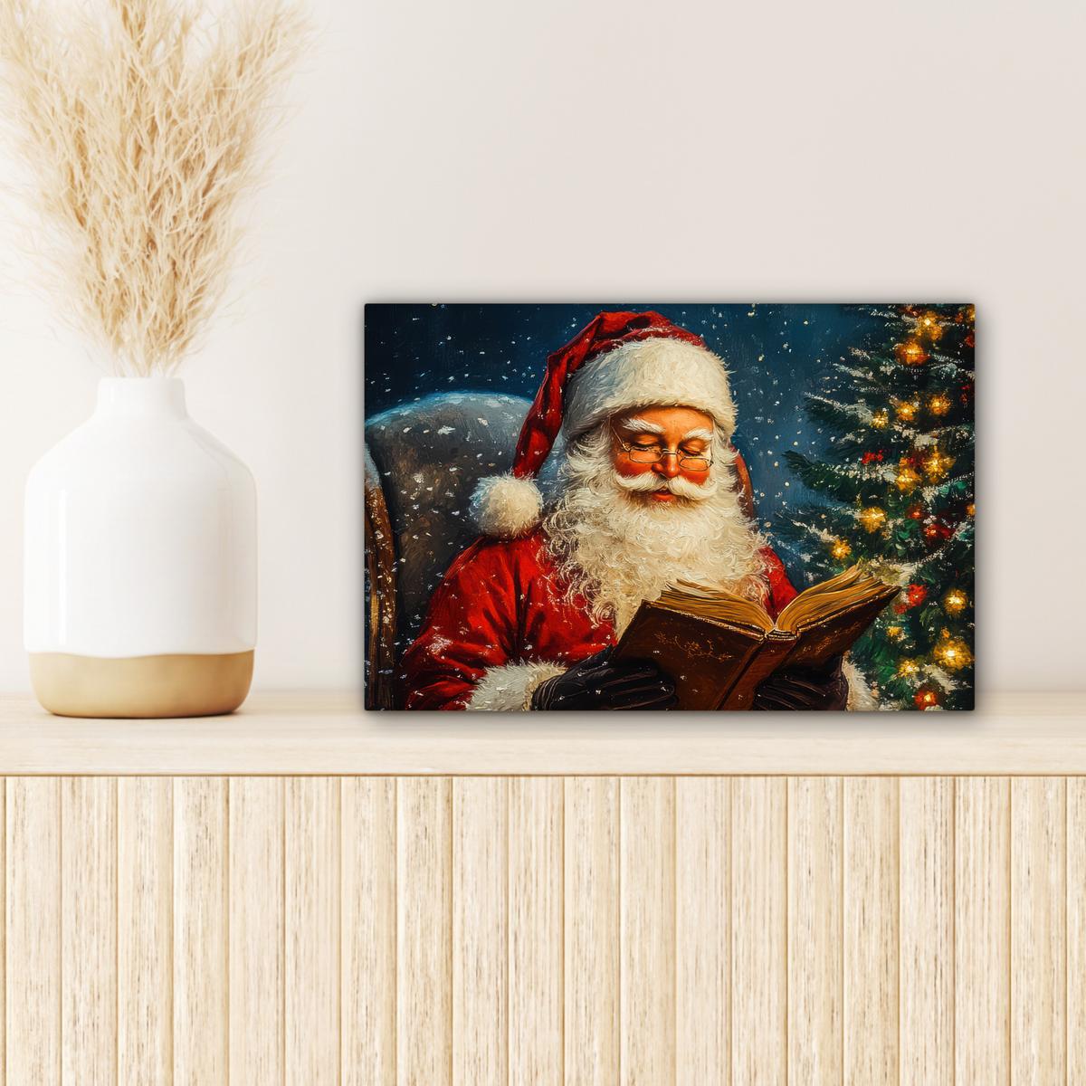 LEINWANDBILD Weihnachtsmann - Weihnachten - Winter - Weihnachtsbaum Deko Schlafzimmer 30x20 cm - Bordeaux, Textil (30/20cm) - MuchoWow