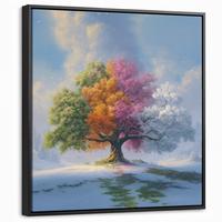 LEINWAND Bilder mit Rahmen - Baum - Jahreszeiten - Winter - Landschaft - 50x50 - Multicolor, Textil (50/50cm) - MuchoWow